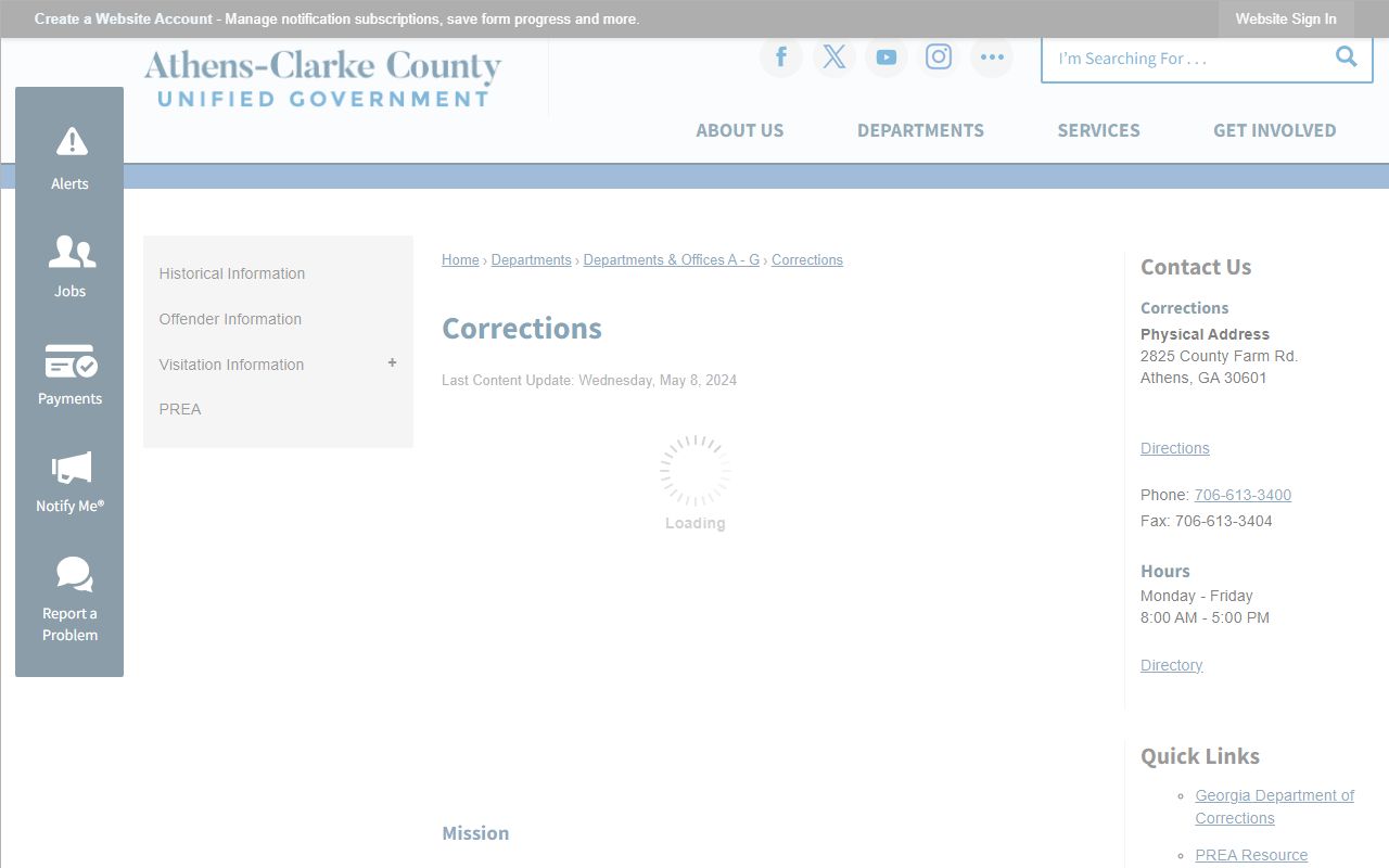 Athens-Clarke County Correctional Institution corrections department contact information for Clarke County inmates