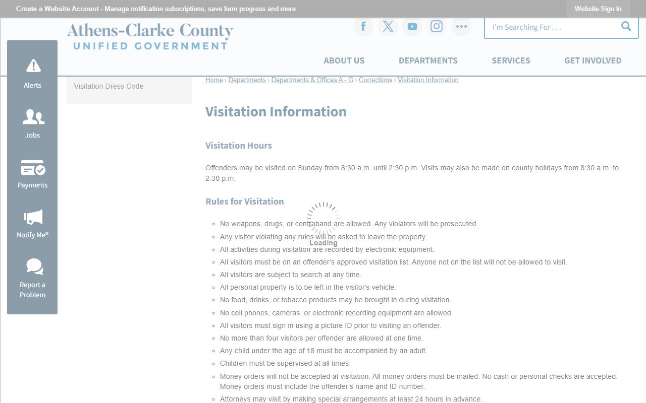 Athens-Clarke County Correctional Institution visitation schedule and visitor rules