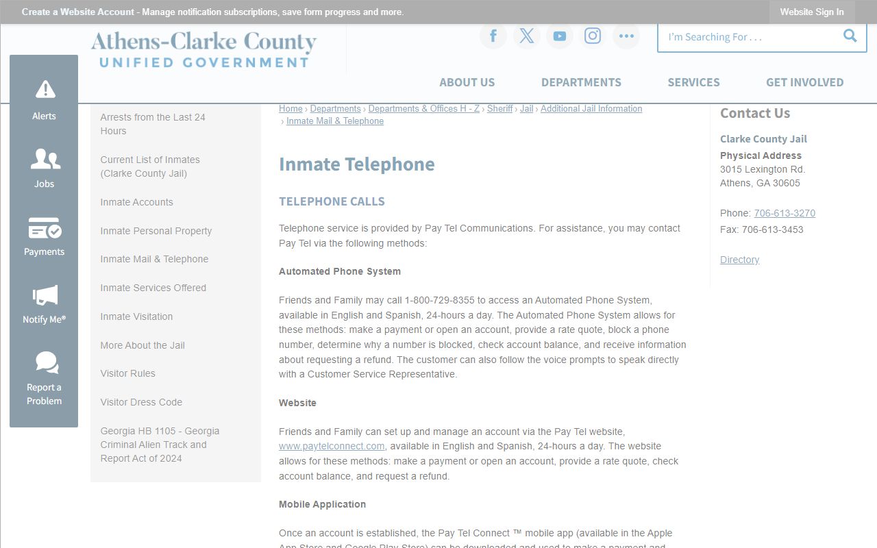 Athens-Clarke County Jail mail and Pay Tel phone information for Clarke County inmates