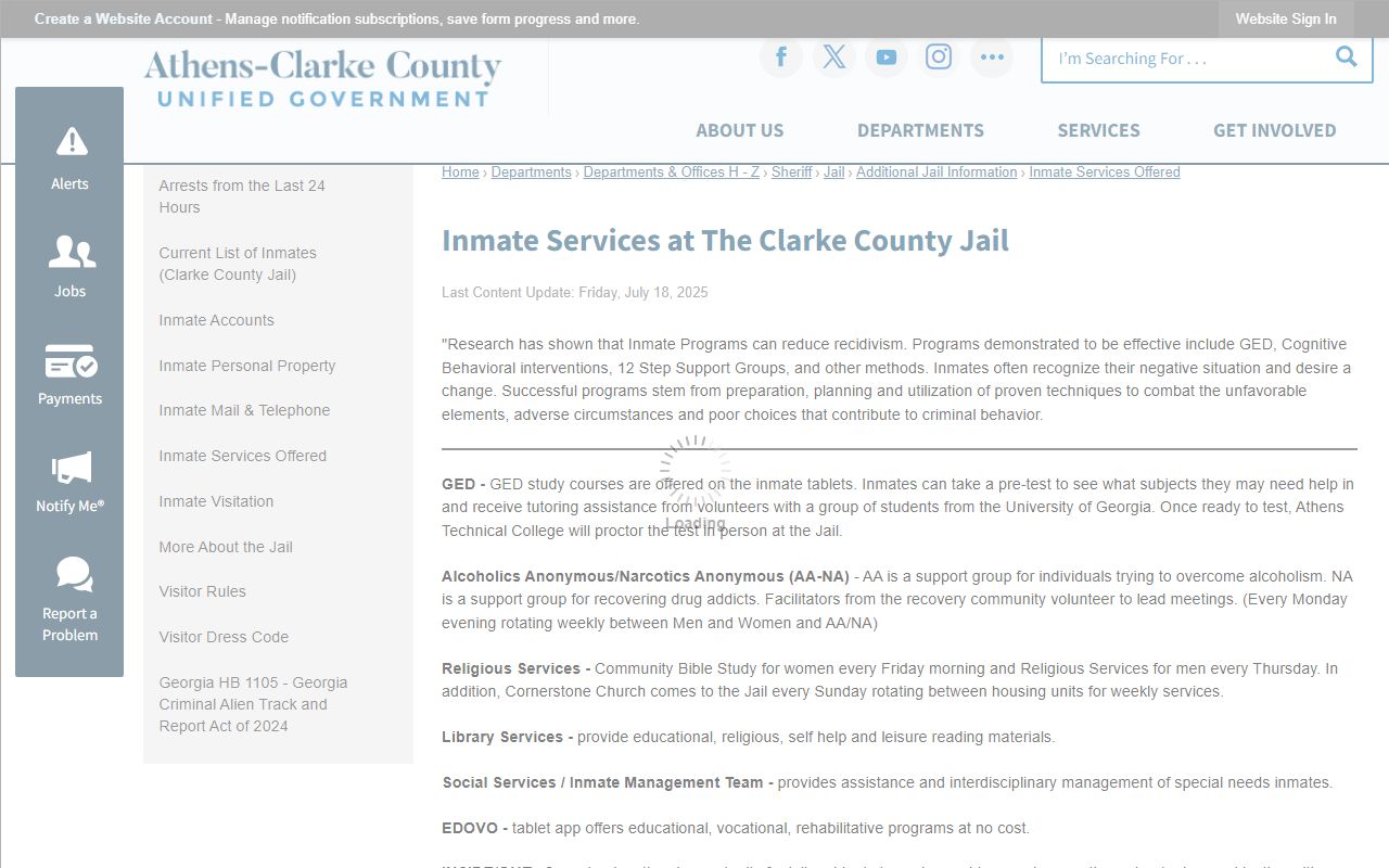 Athens-Clarke County Jail inmate programs and reentry services in Clarke County